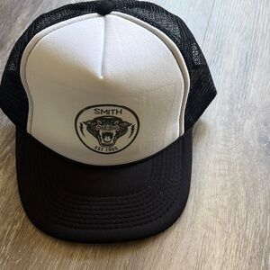 SMITH Black and White Trucker Hat with Panther Emblem